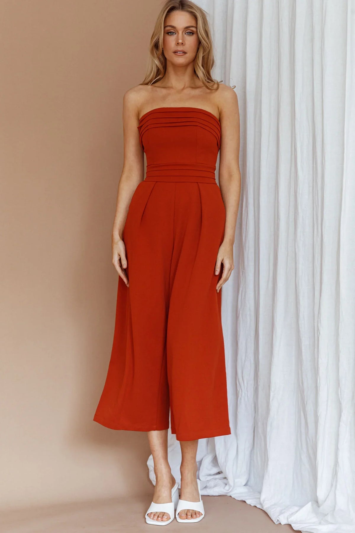 Chosen Strapless Wide Leg Jumpsuit Orange