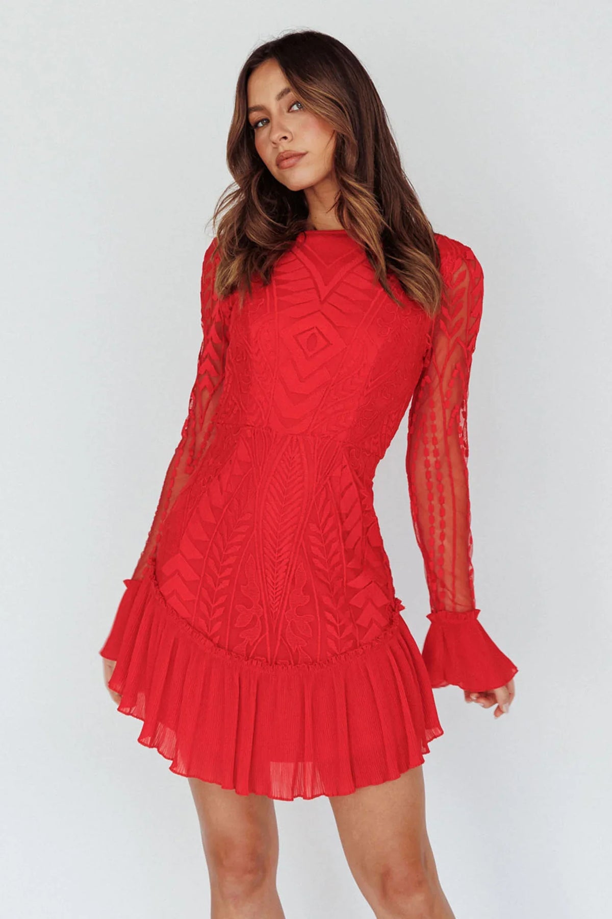Dreamy Long Sleeve Mini Dress Red