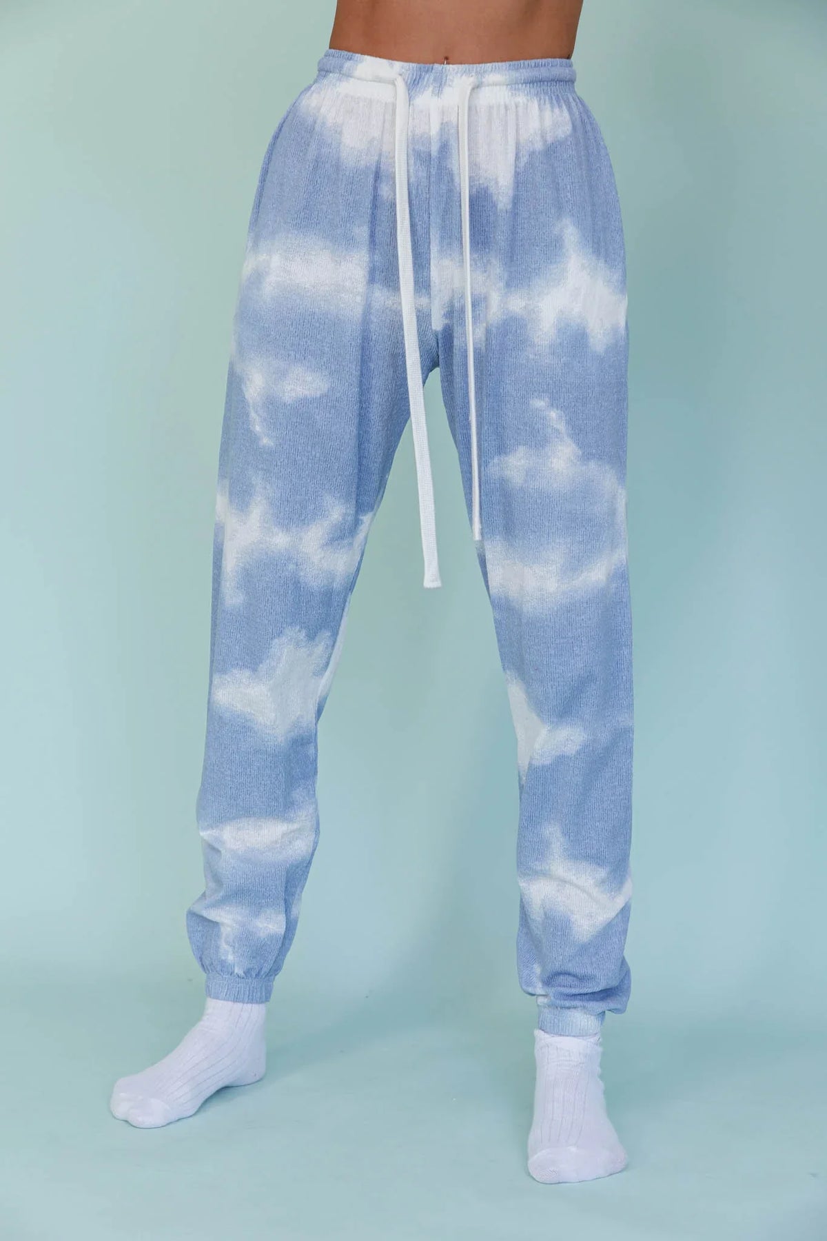 Low Key Drawstring Ribbed Pants Blue