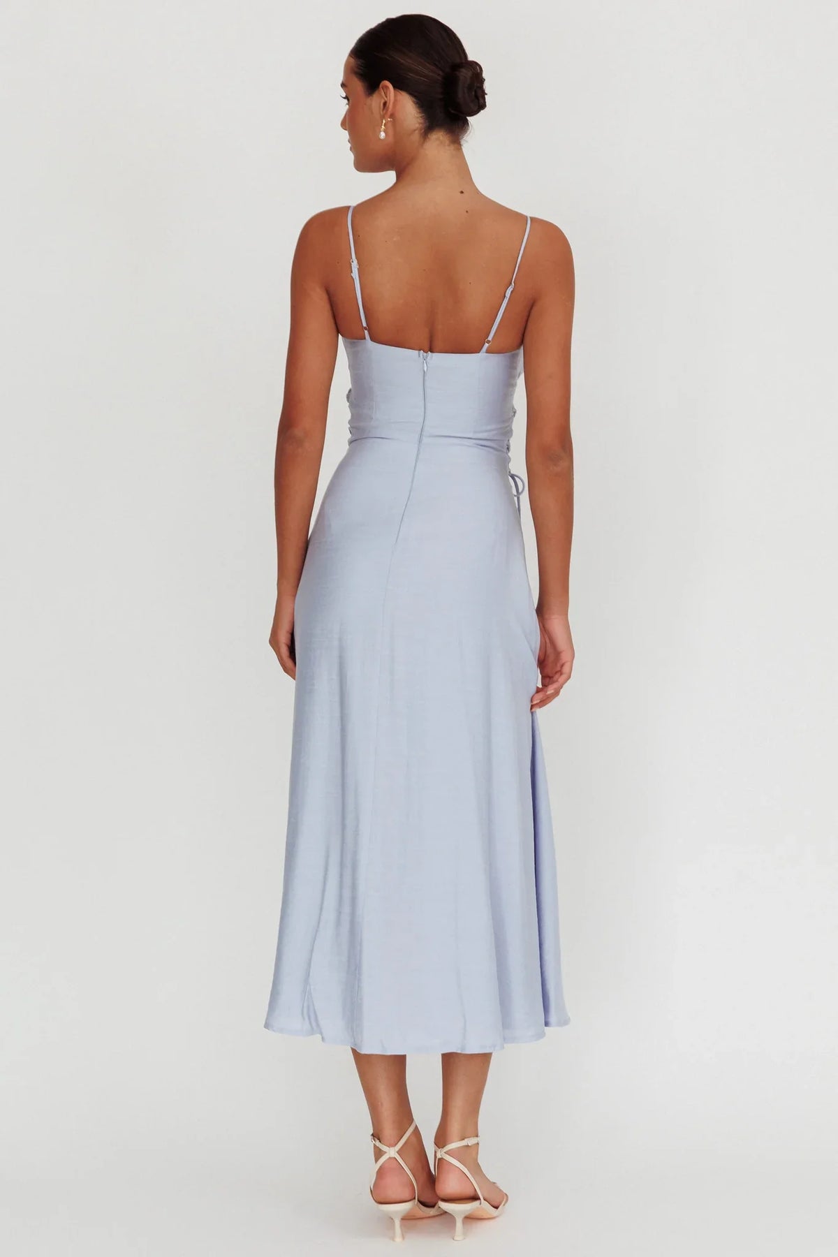 Kalaya Lace-Up Waist Midi Dress Light Blue