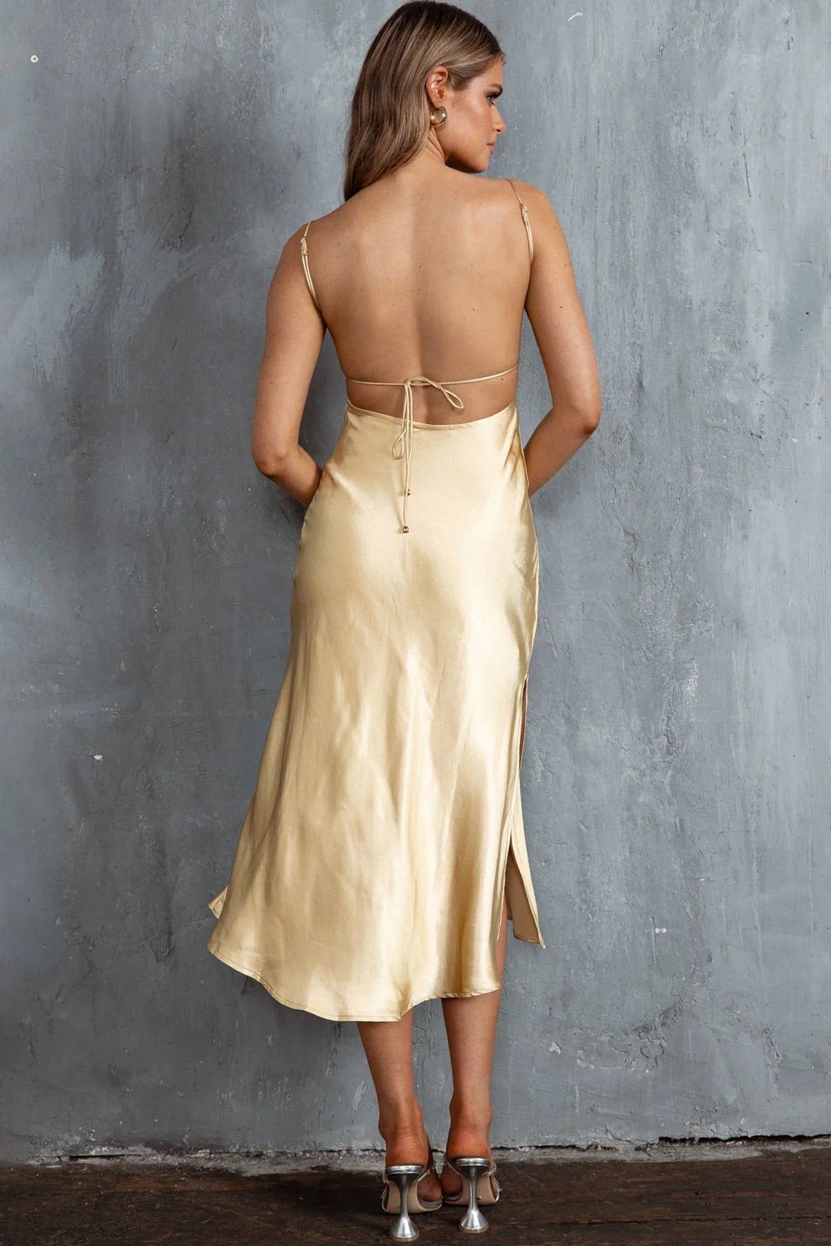 Dolce Life Low Back Midi Dress Lemon