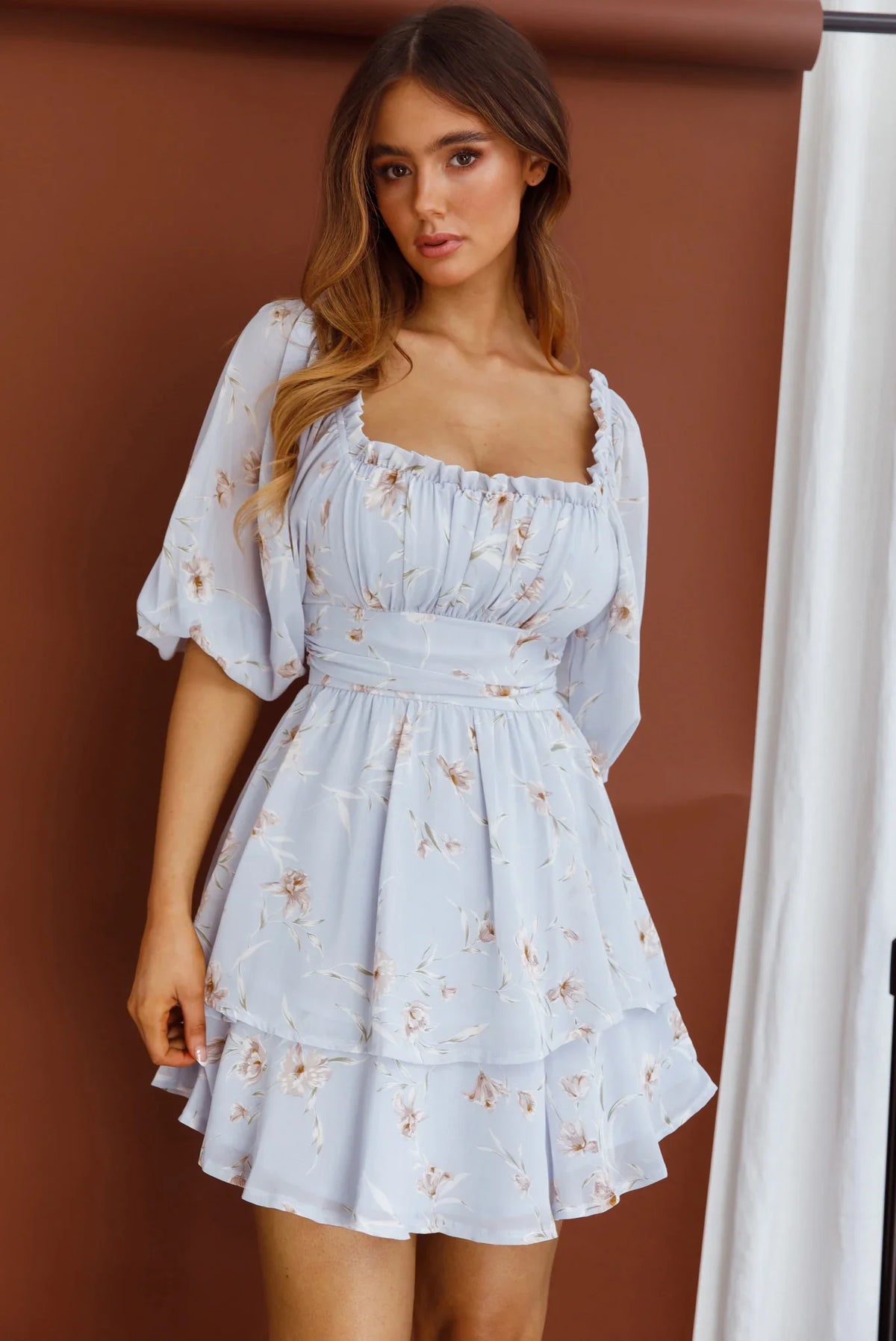 Forever Bloom Off-Shoulder Mini Dress Floral Blue