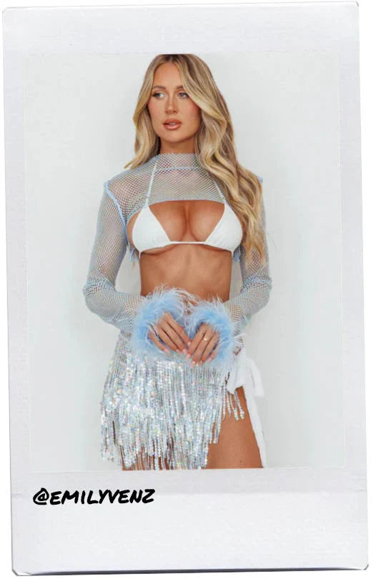 Slay All Day Feather Cuff Crop Top Blue