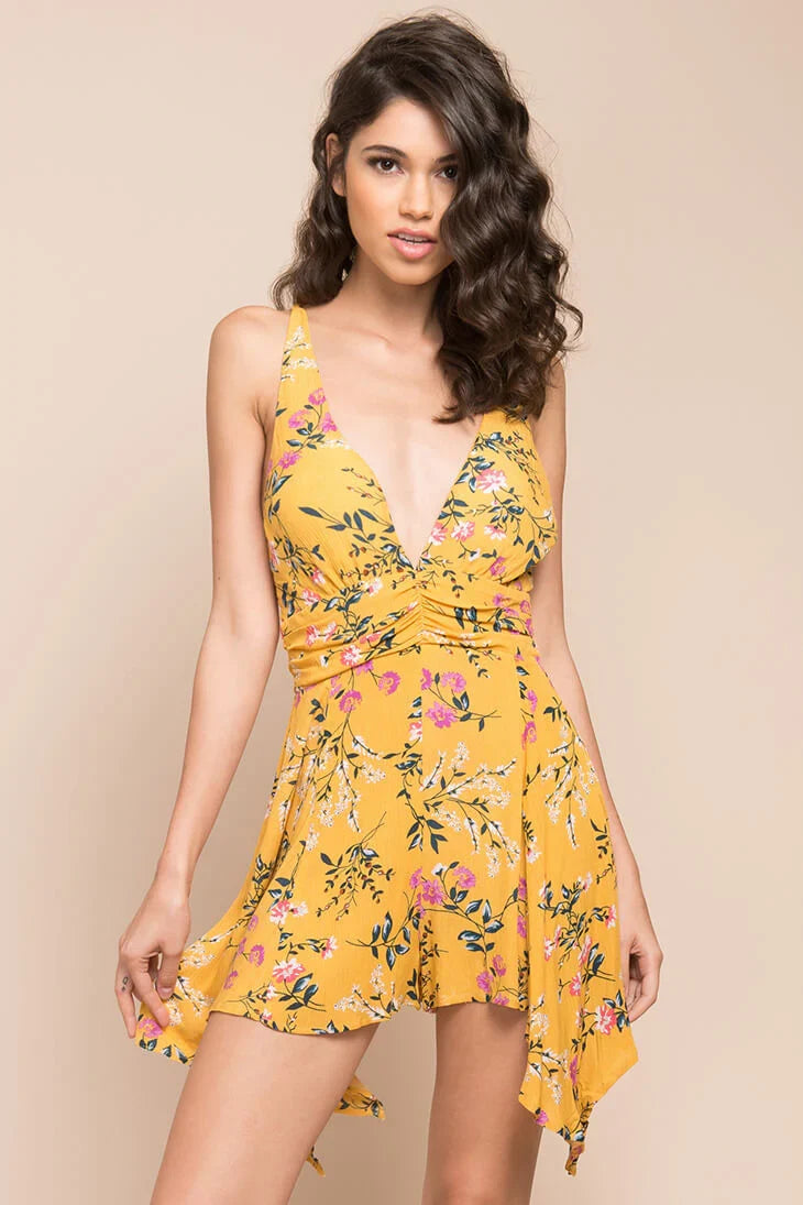 Brynna Floral Romper Yellow Mustard