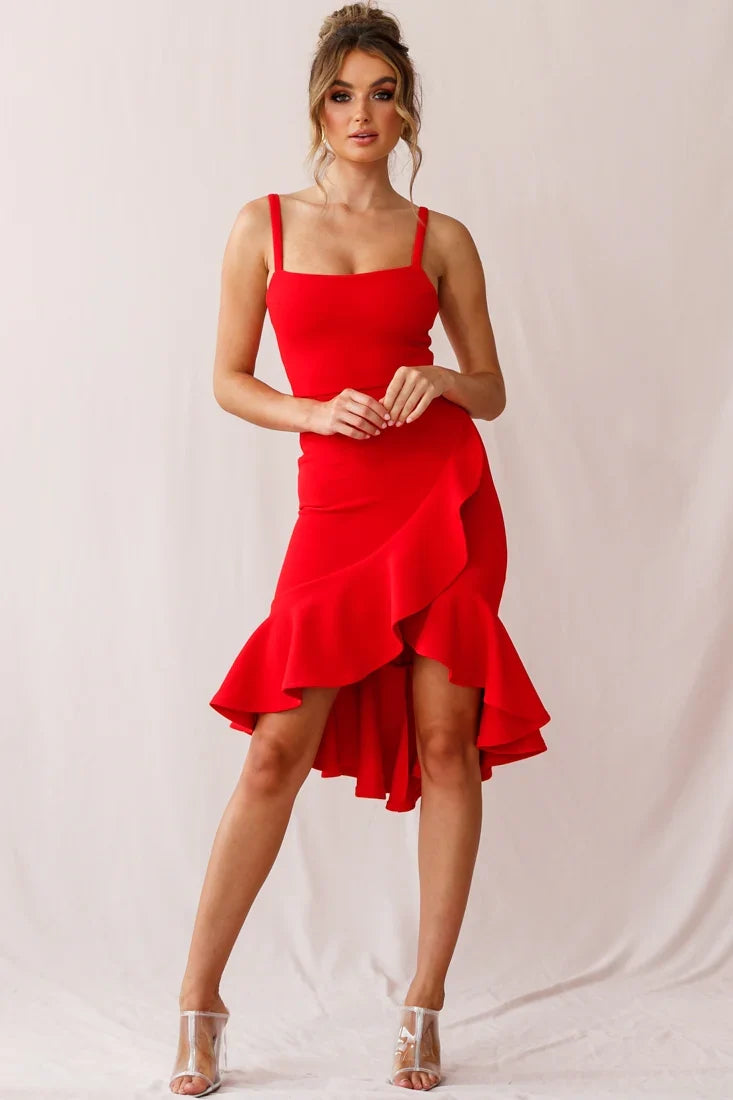 Cartagena High-Low Asymmetric Salsa Dress Red