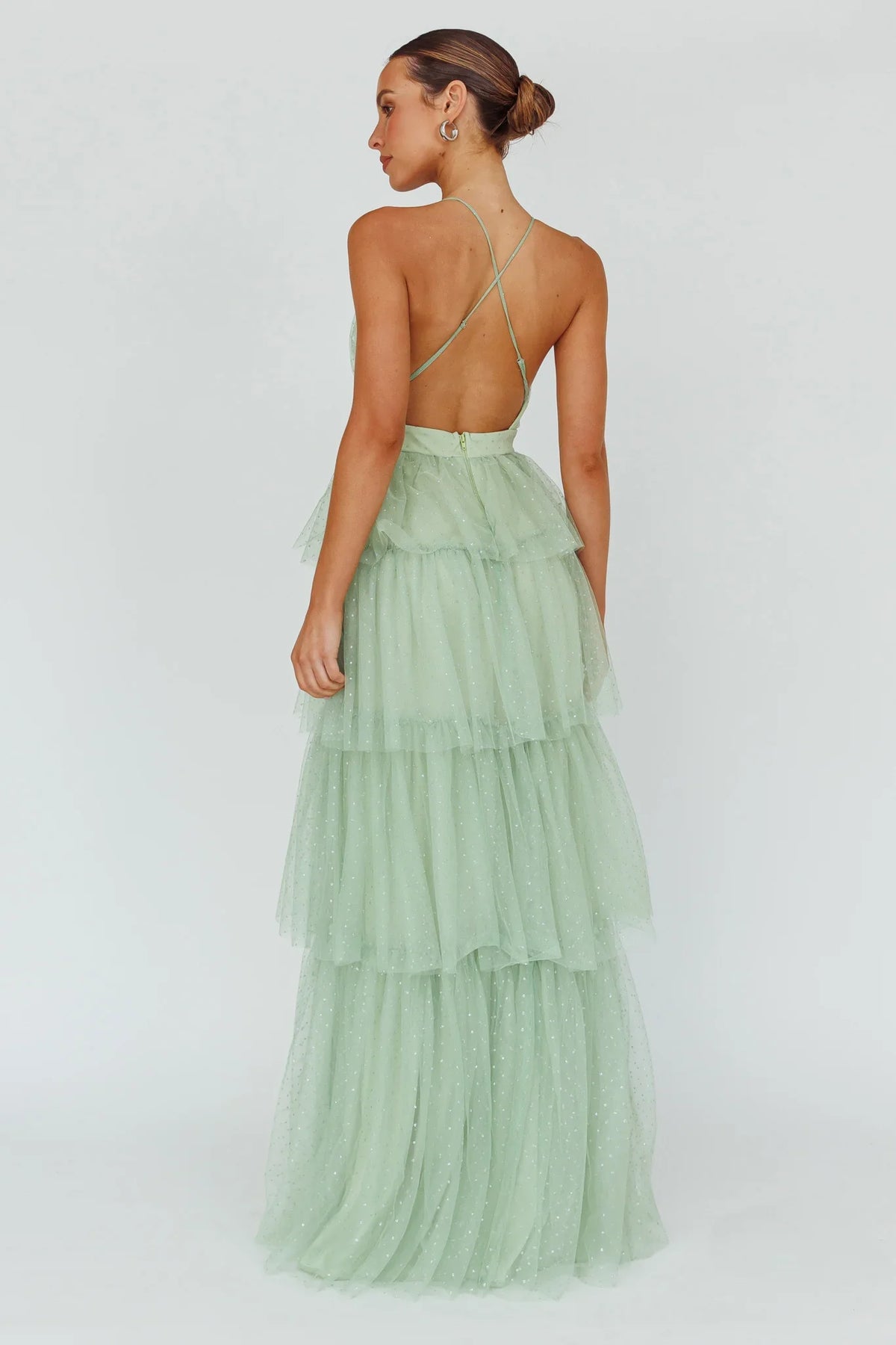 Seylah Tiered Frill Maxi Dress Glitter Sage
