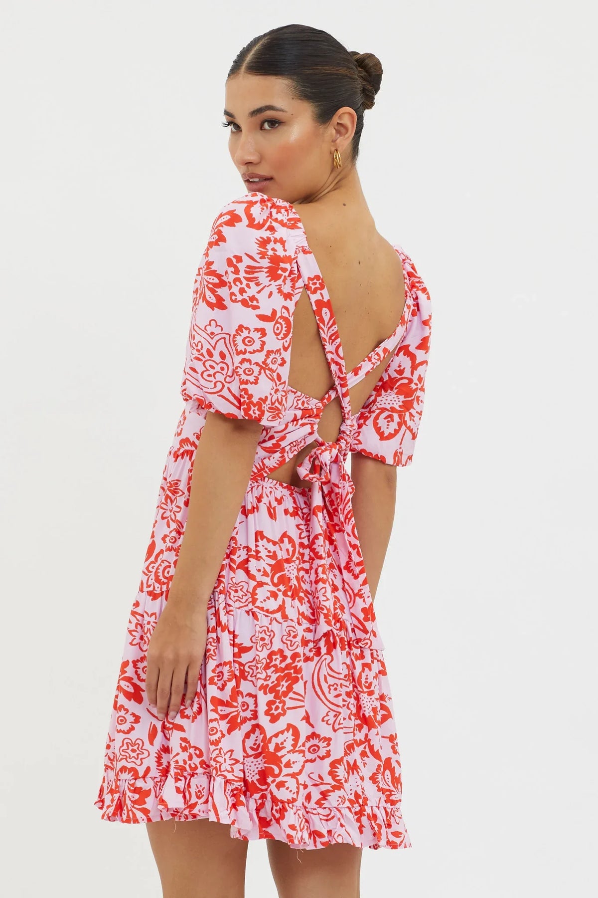 Madrid Summer Tied Back Mini Dress Print Lilac