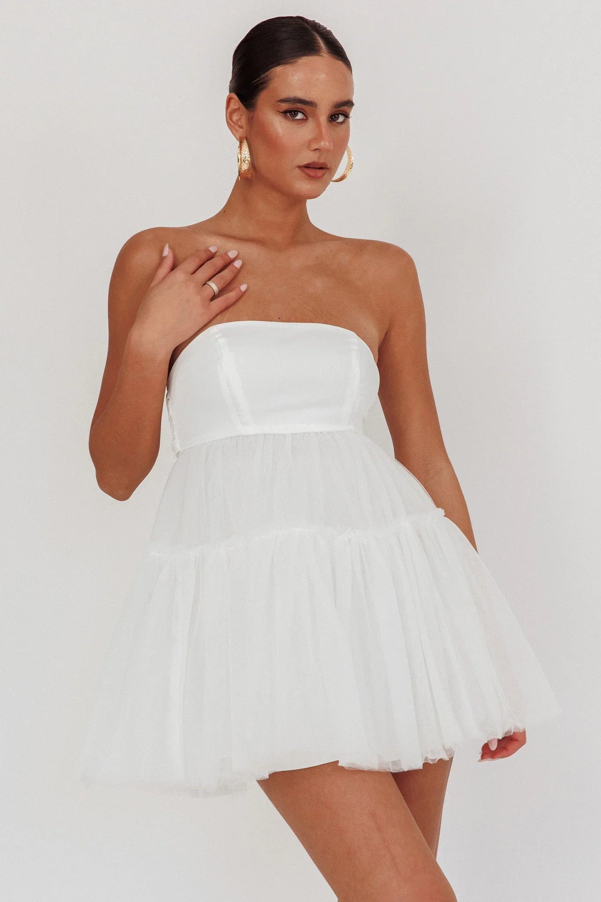 Dreamscape Strapless Tulle Mini Dress White