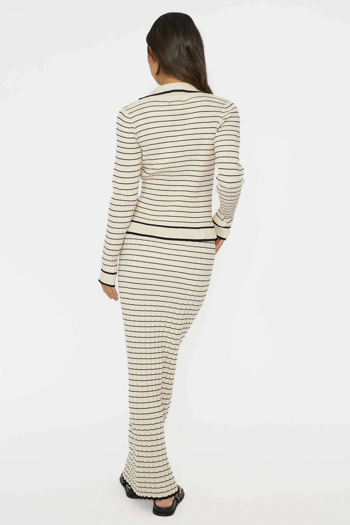 Solar Flare Ribbed Knit Maxi Skirt Stripe Oat