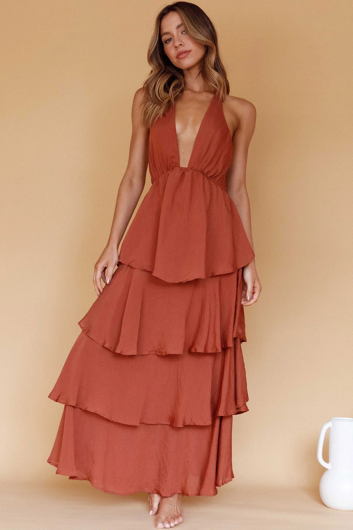 Catalina Tiered Ruffle Maxi Dress Cocoa