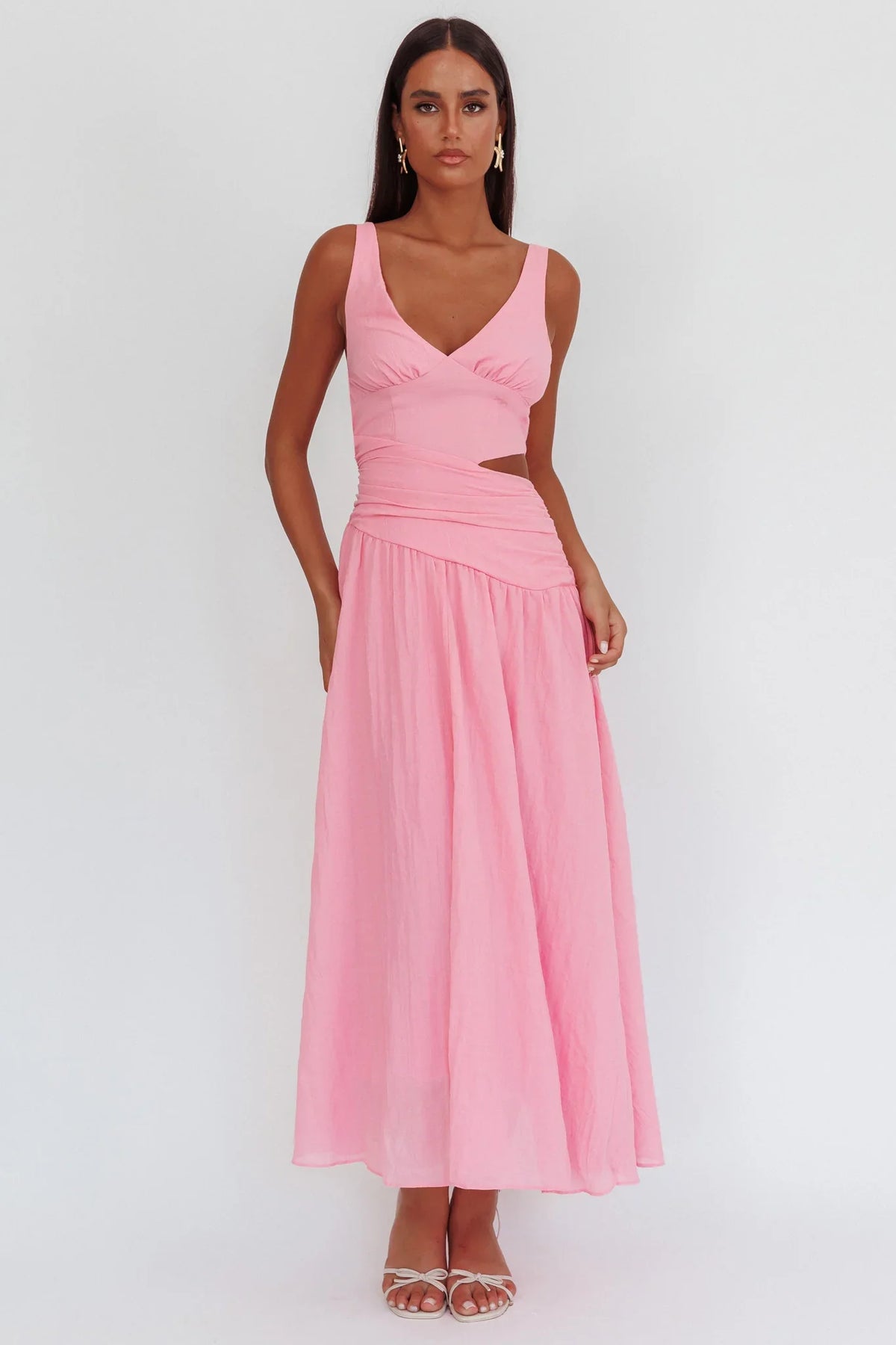 First Dates Waist Cut-Out Maxi Dress Pink