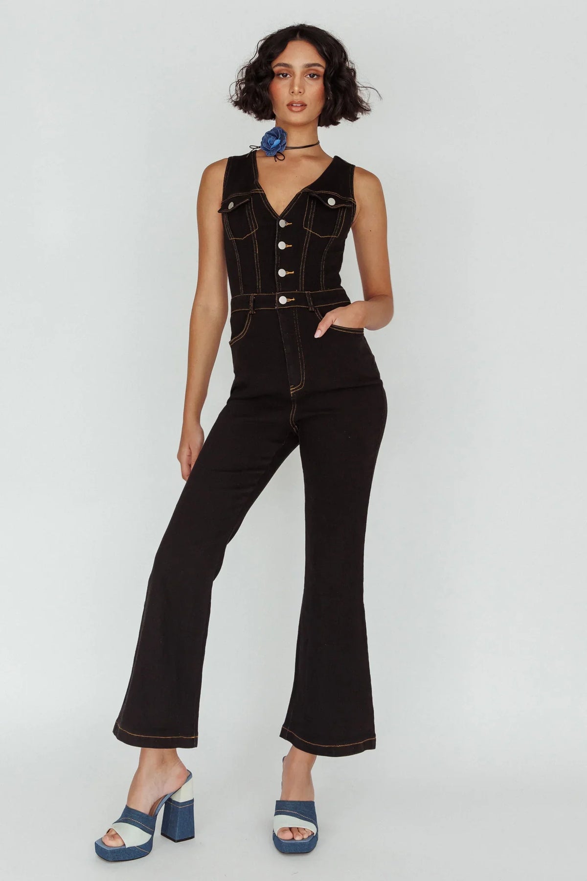 Jazelle Button Front Jumpsuit Black