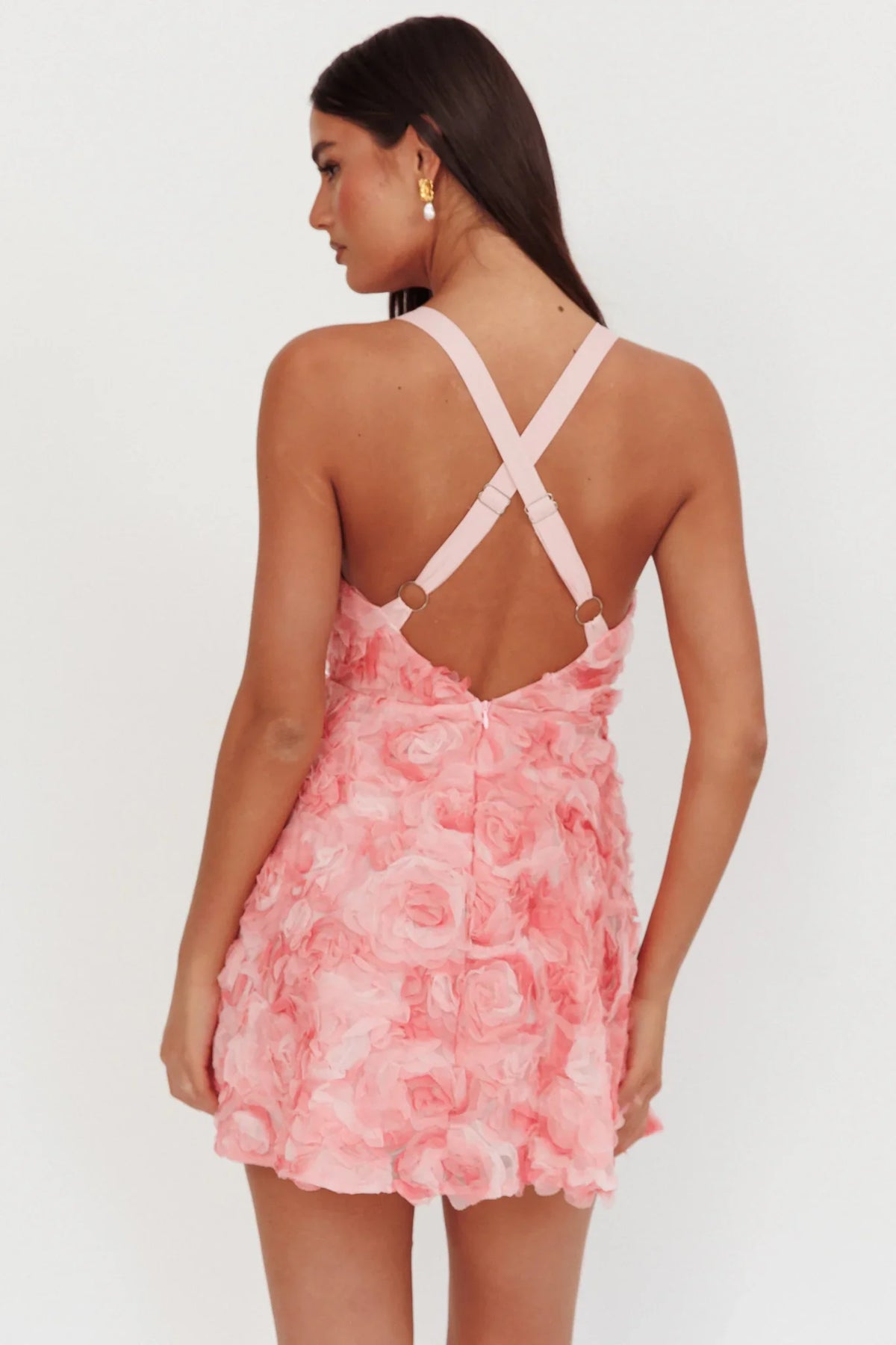 Lavalle Criss-Cross Embellished Mini Dress Pink