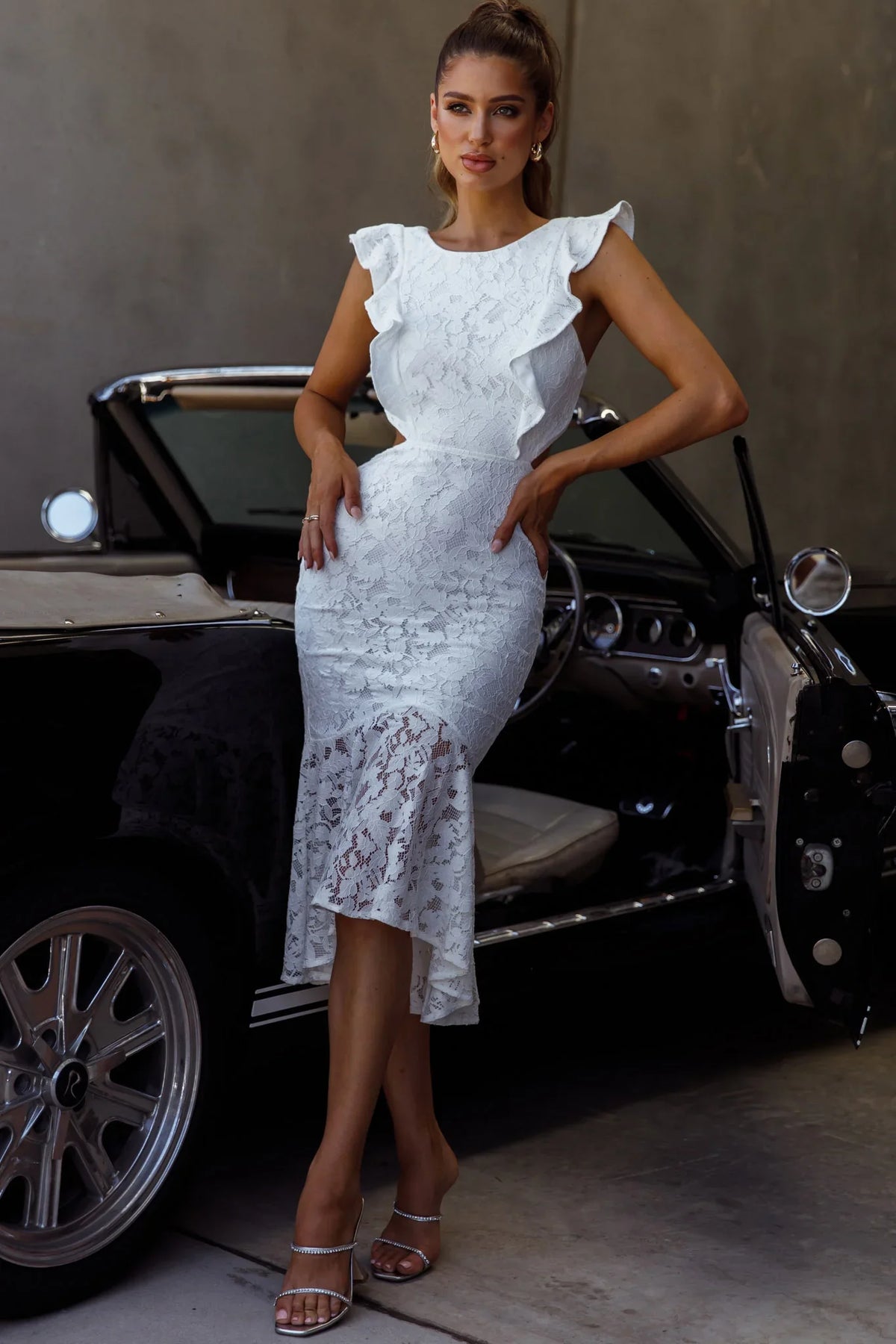 Jackie Pinafore Floral Lace Dress White