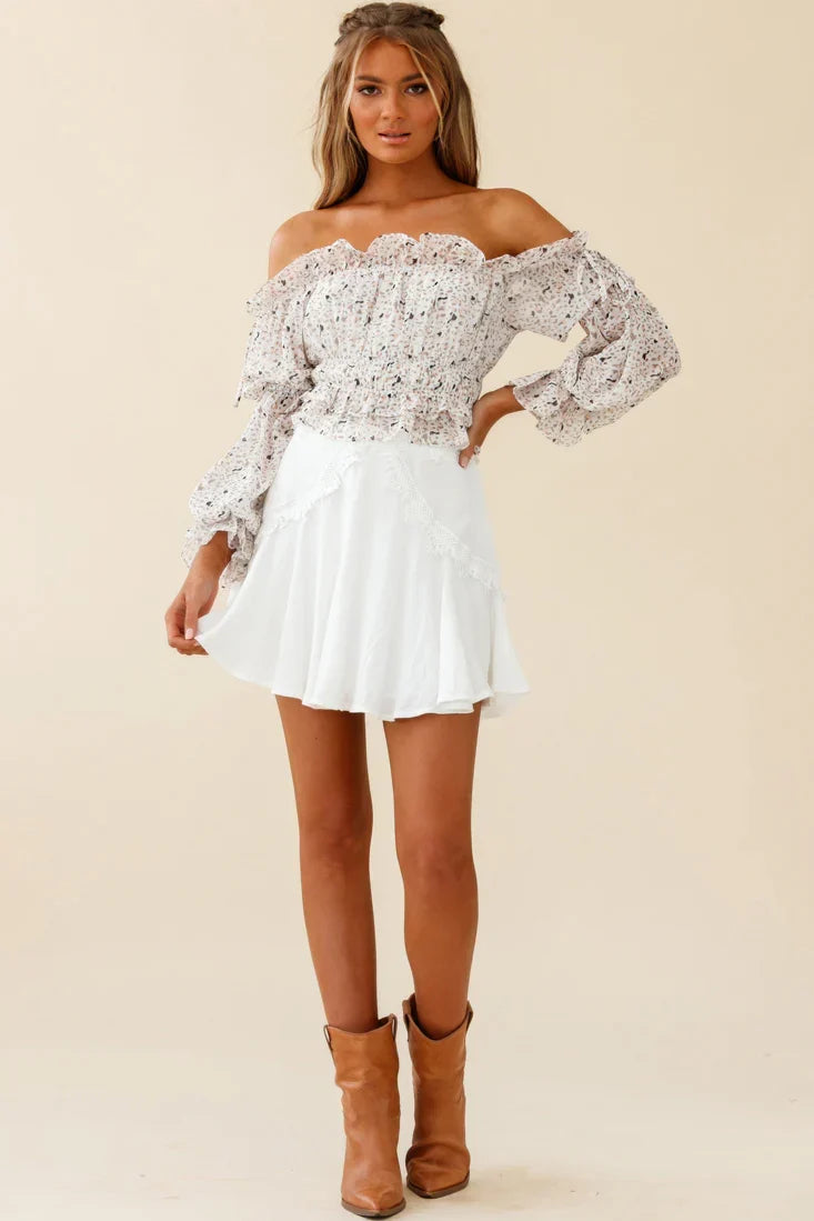 Taryn Bardot Top Animal Print White