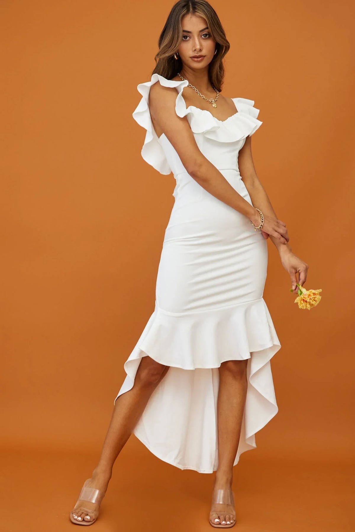 Cloud 9 Bardot Neckline Corset Back Dress White