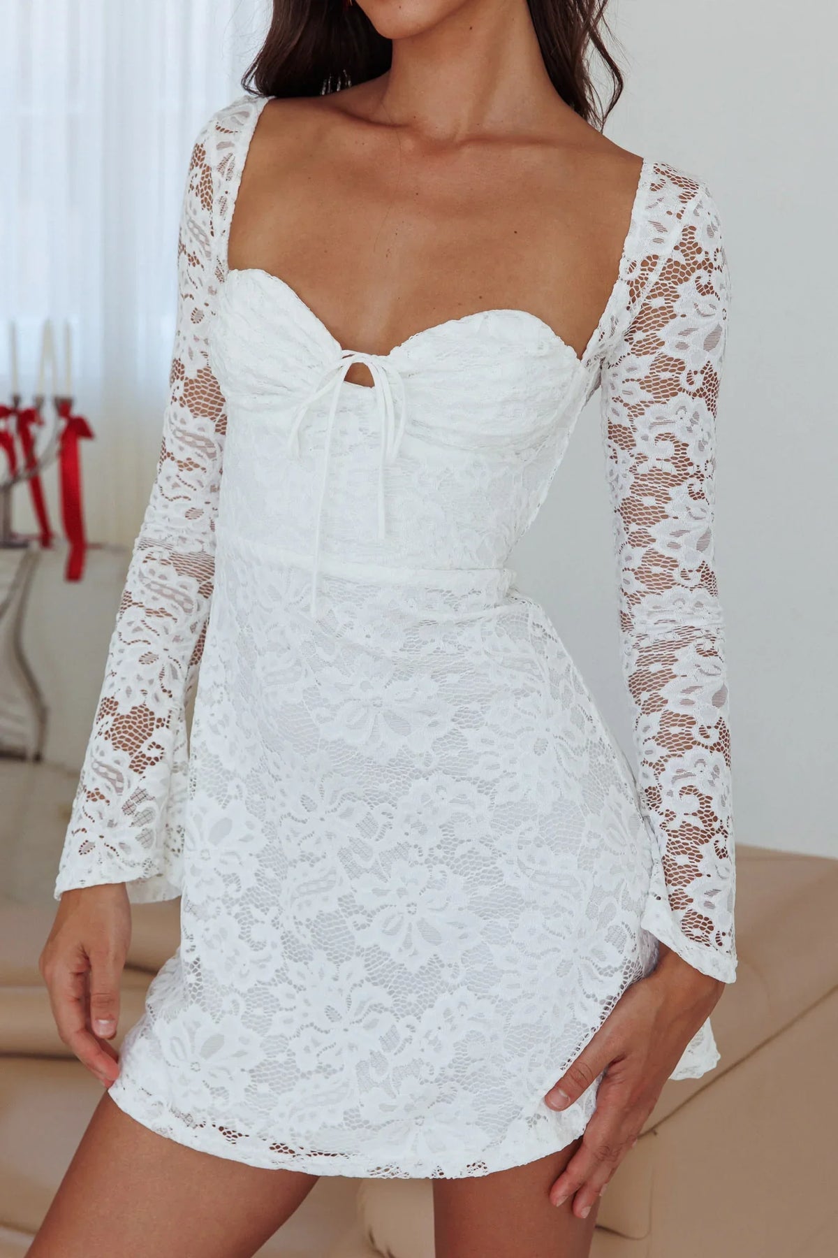 Like An Angel Long Sleeve Lace Dress White