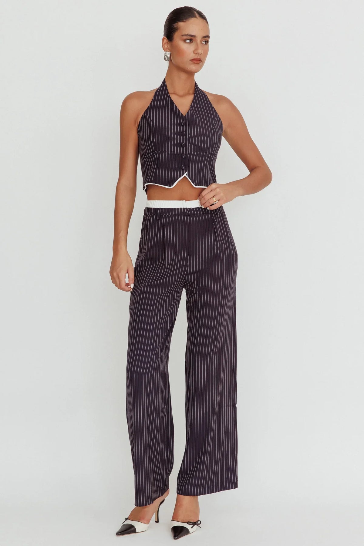 Lilija Pinstripe Halter Neck Vest Navy