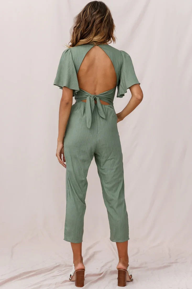 Dana Straight Leg Collared Neck Jumpsuit Olive