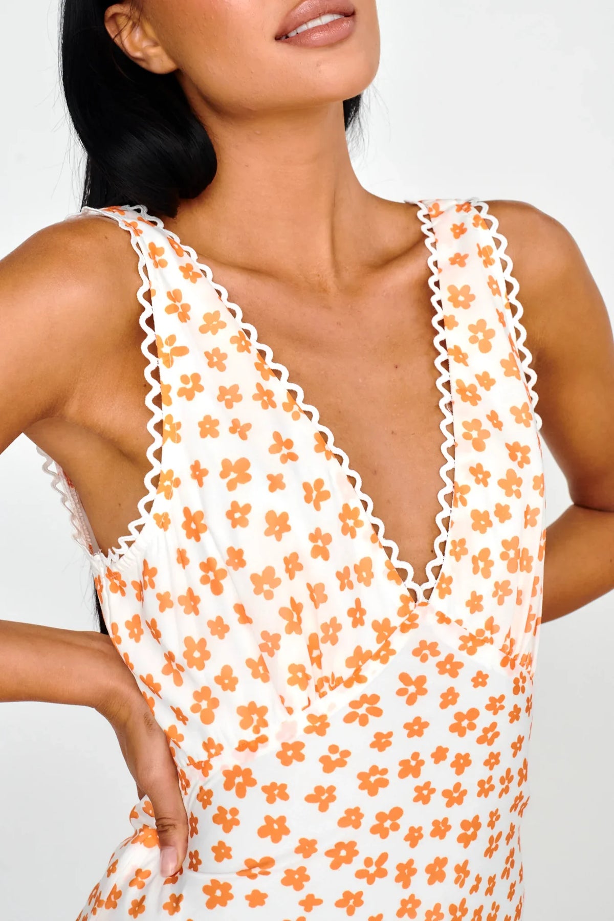 Miss Divine V-Neck Sun Dress Flower Tangerine