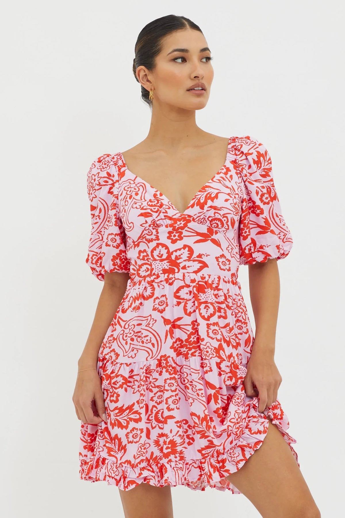 Madrid Summer Tied Back Mini Dress Print Lilac