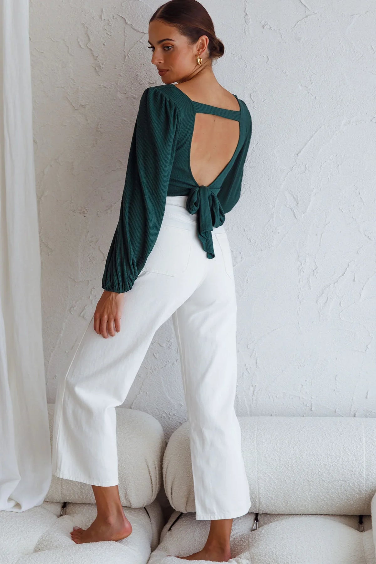 Love Like This Long Sleeve Open Back Crop Top Emerald Green