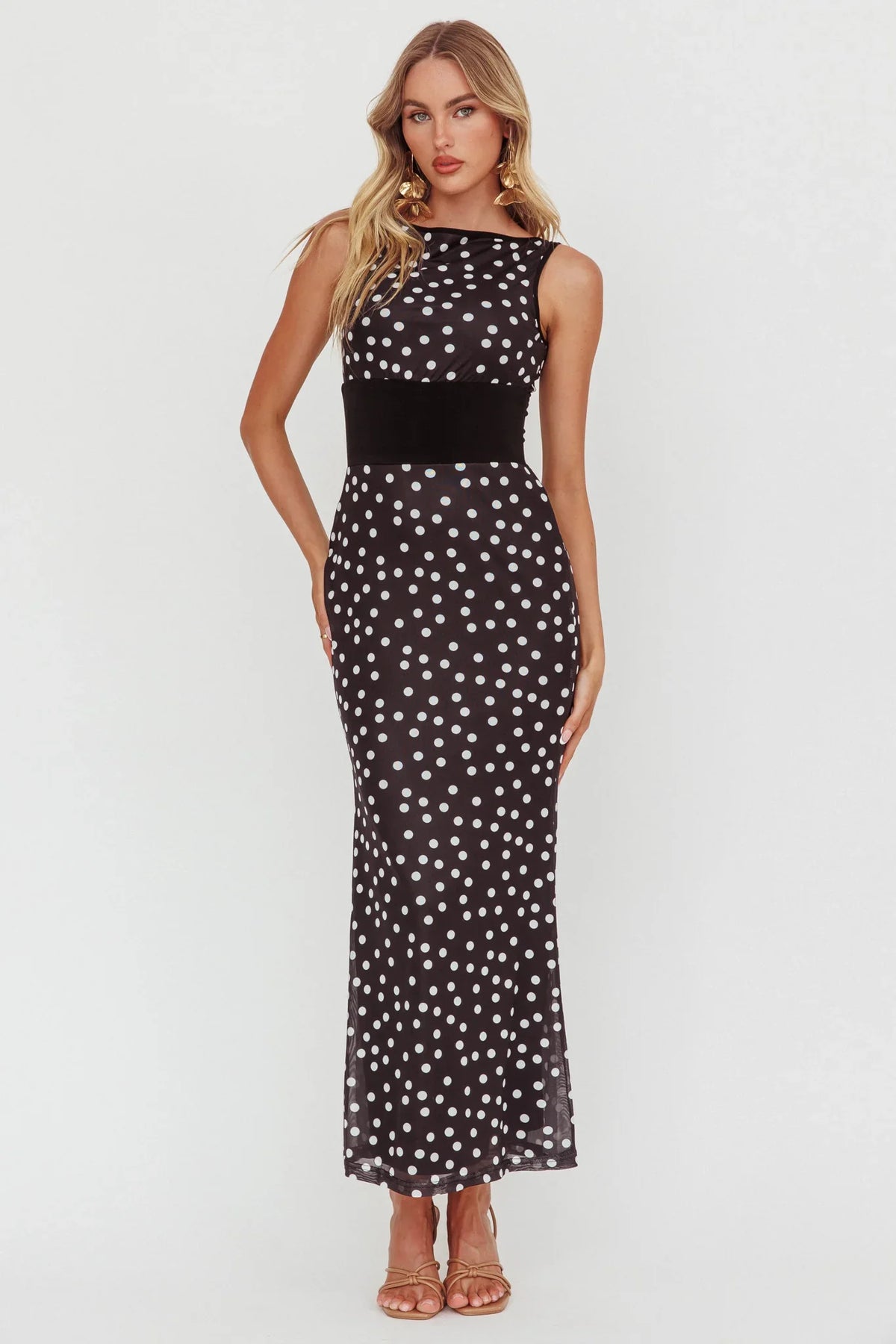 Elza Scoop Back Maxi Dress Spot Black