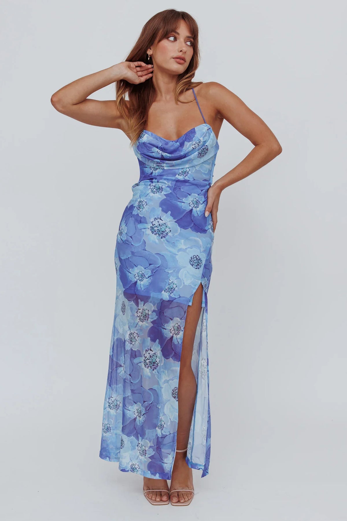 Osaka Sun Lace-Up Back Mesh Dress Blue