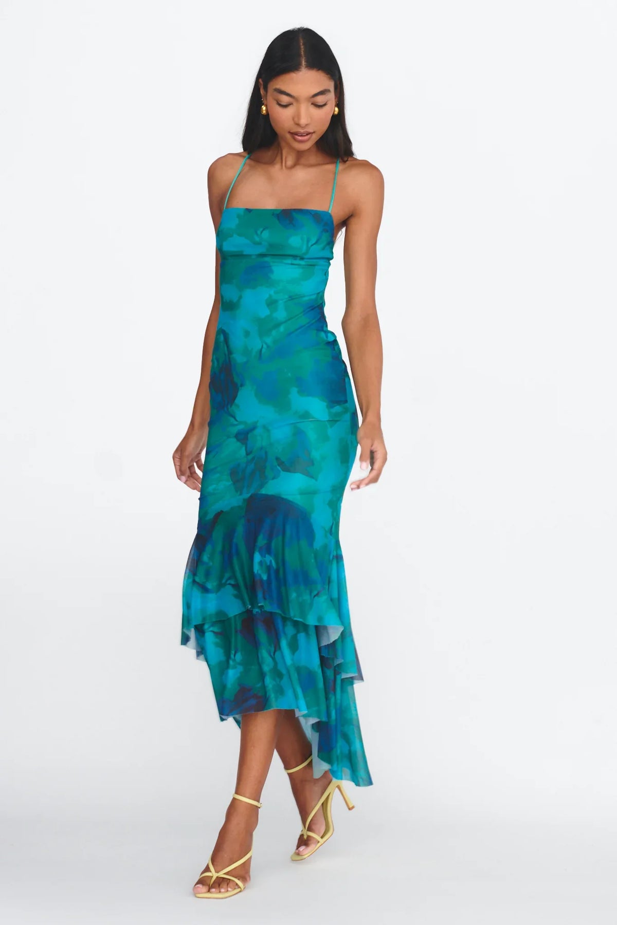 Avalee Layered Hem Mesh Dress Green