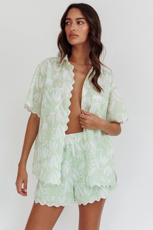 Swing Of Things Scalloped Edge Shirt Print Sage