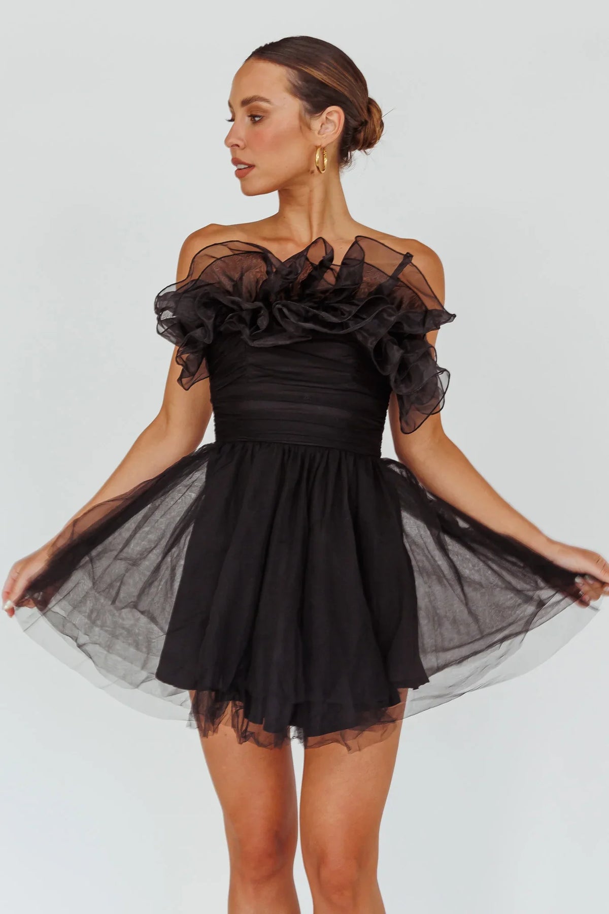 My Beloved Organza Frill Mini Dress Black