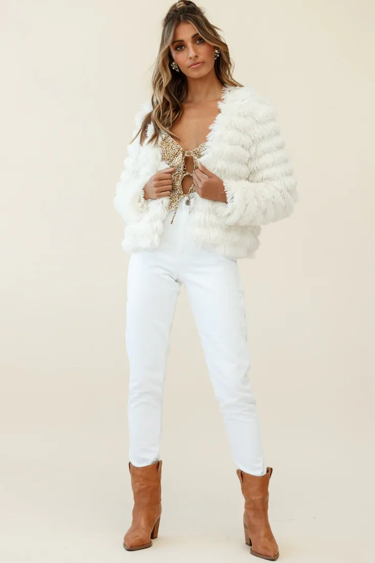 Montana Shaggy Faux Fur Jacket White