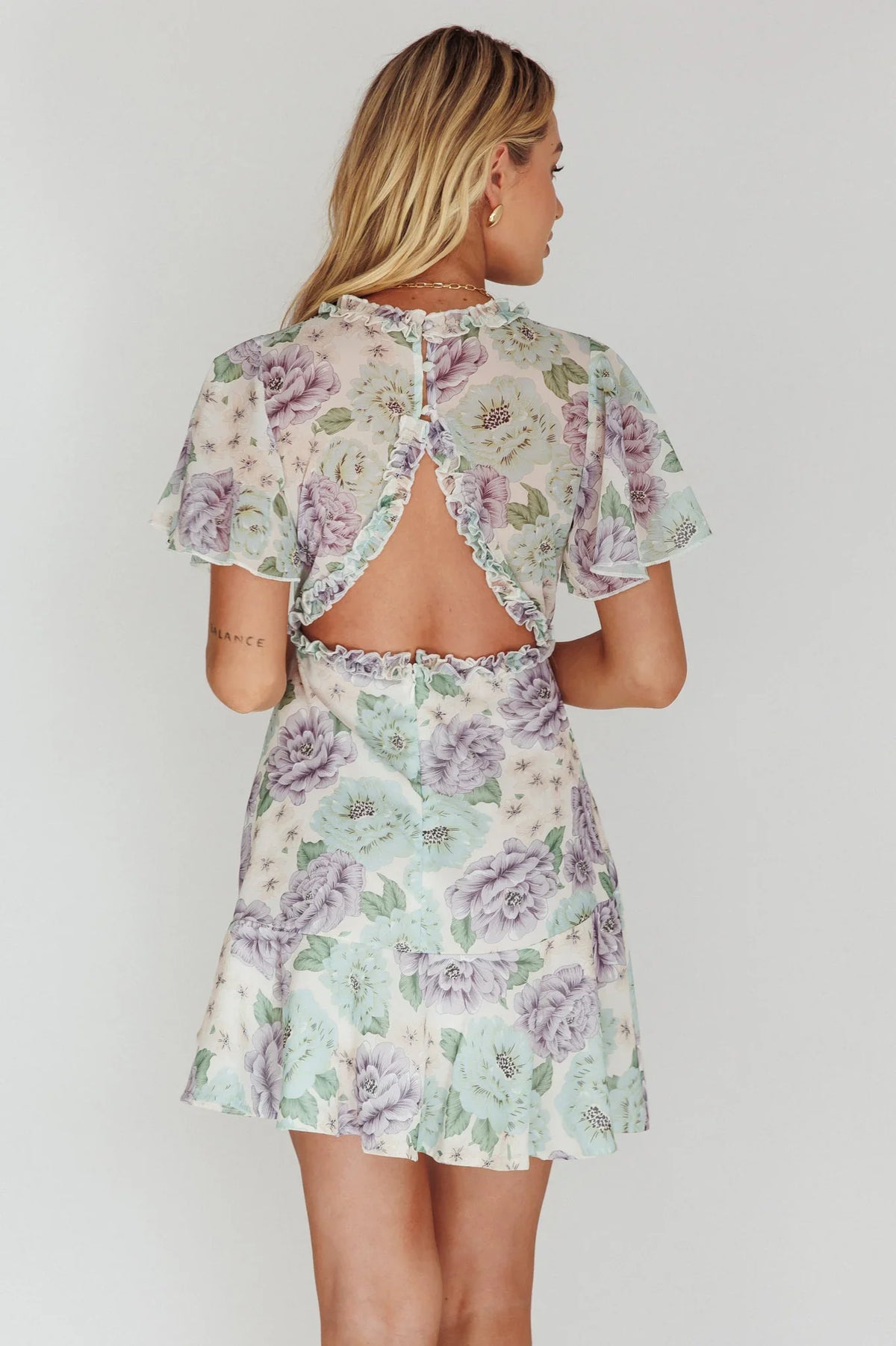 Laney Angel Sleeve Ruffle Dress Floral White