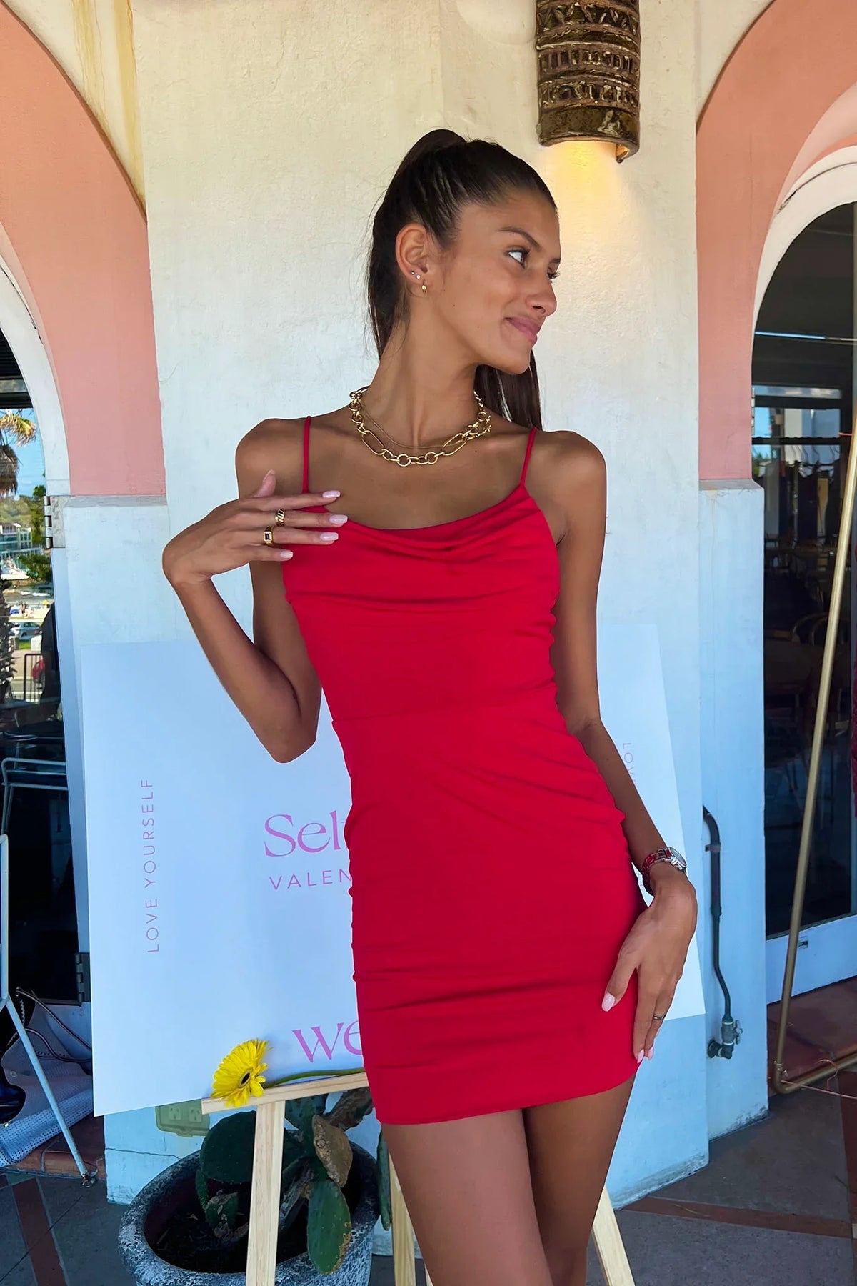 Well Versed Cowl Neck Bodycon Mini Dress Red