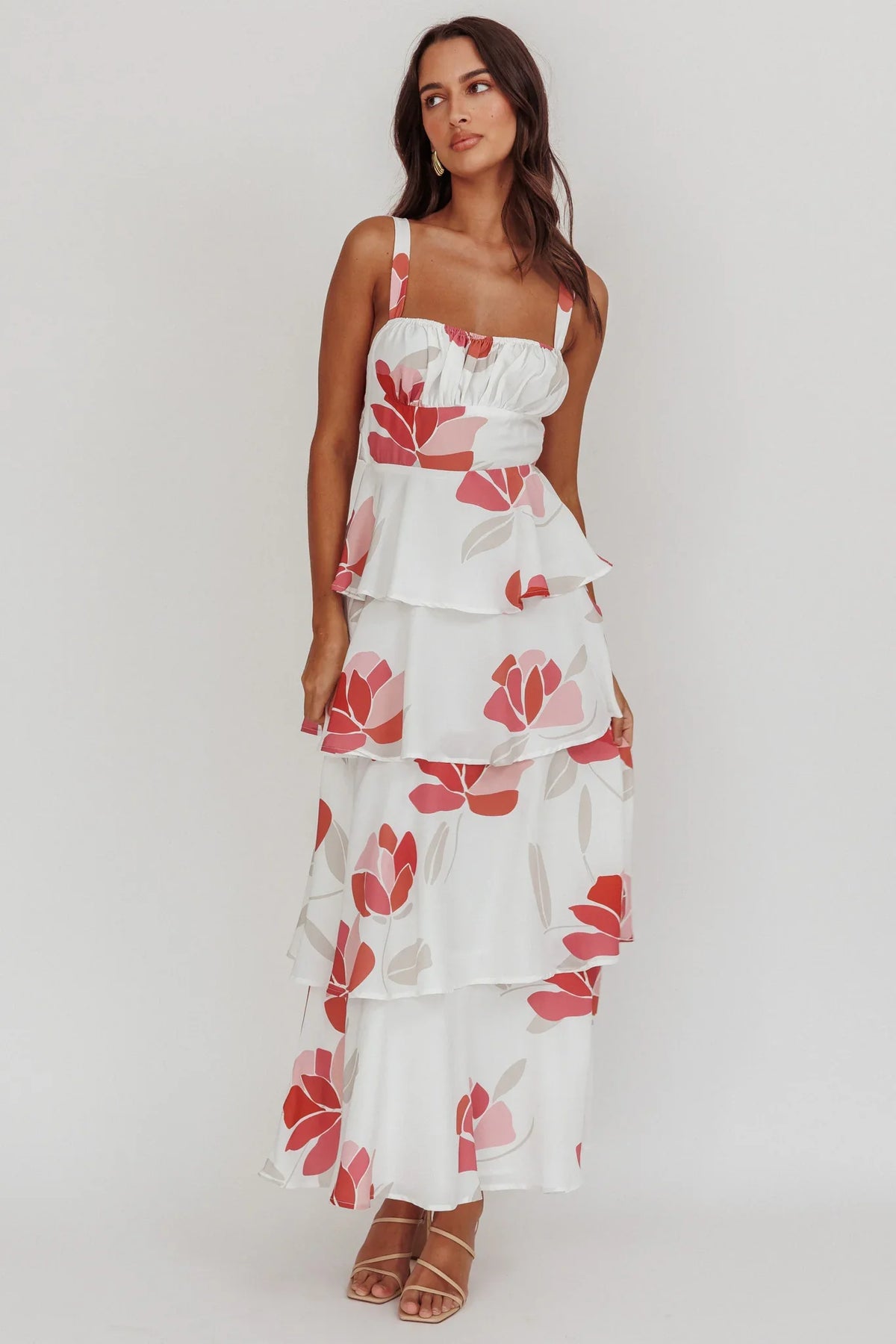 Provence Bloom Tiered Floral Maxi Dress Rose
