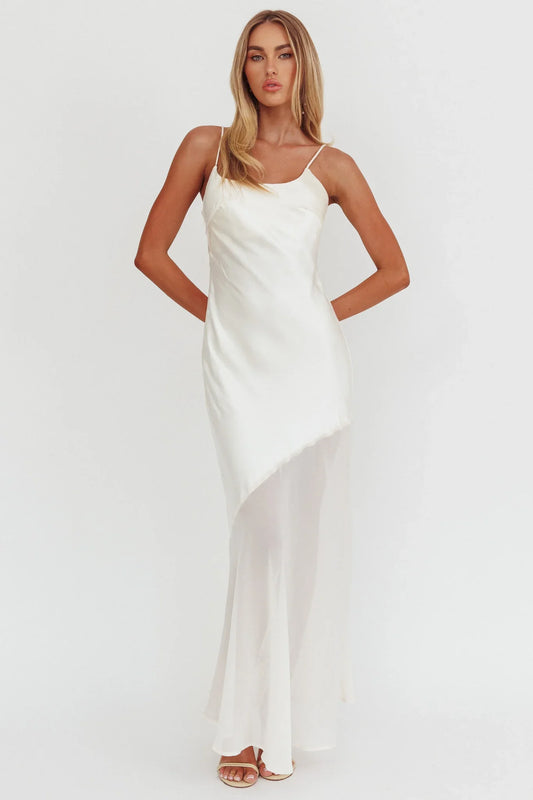 Gilded Dream Chiffon Hem Maxi Dress Oyster