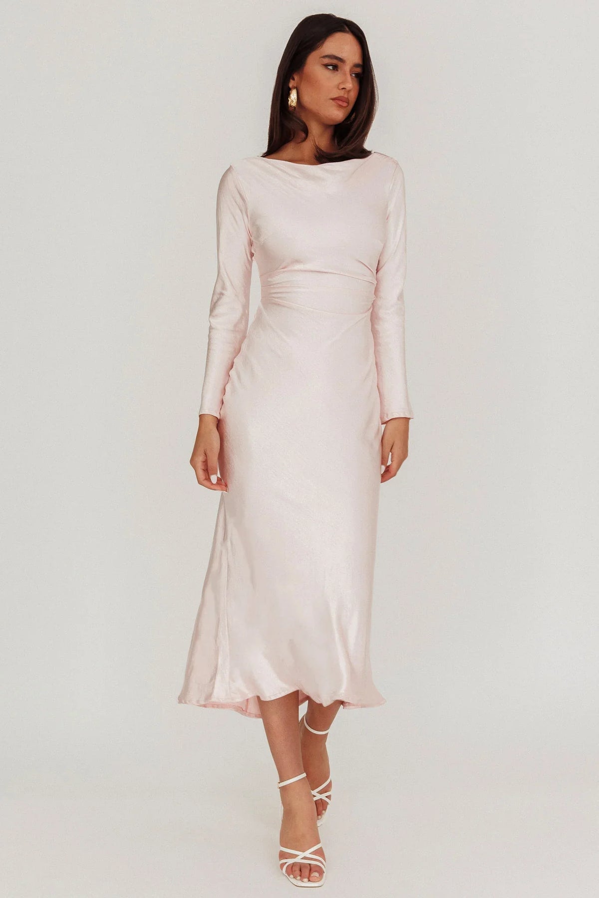 Loveland Cowl Back Midi Dress Baby Pink