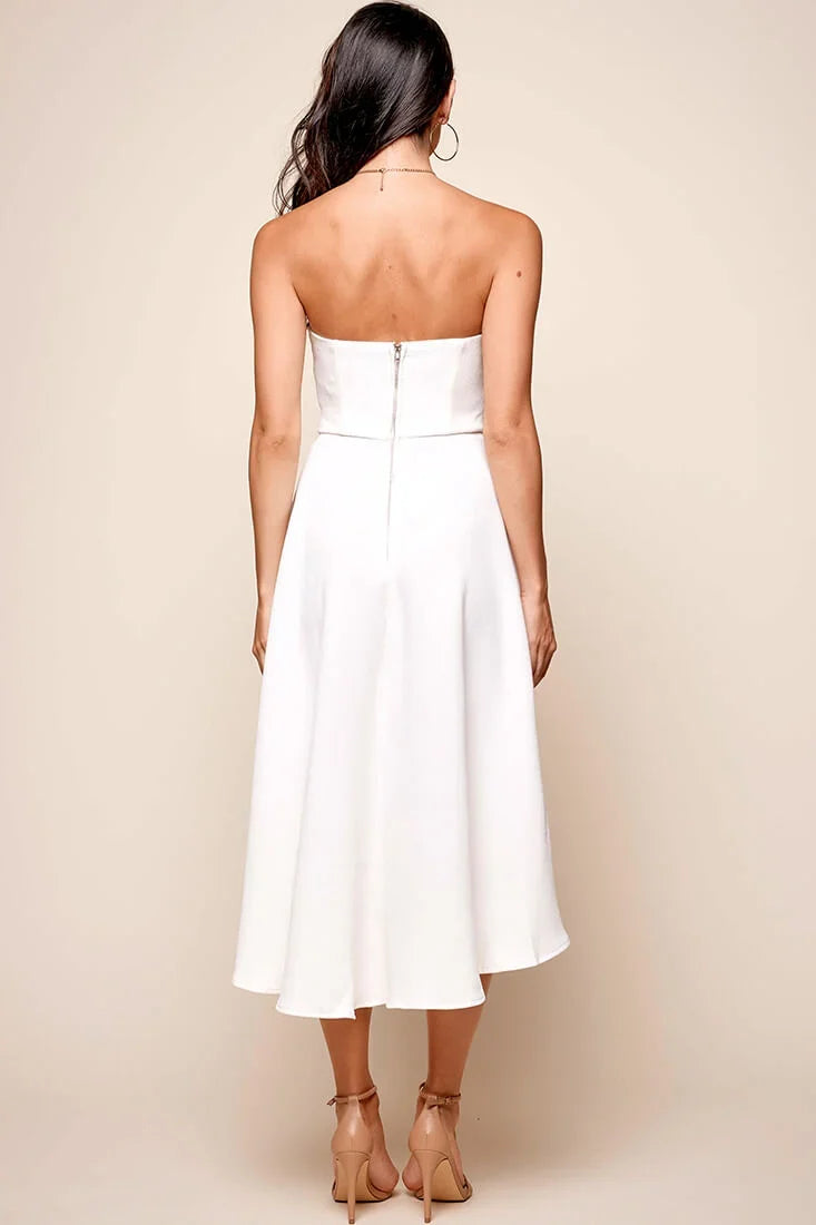 Monogram Strapless Midi Dress White
