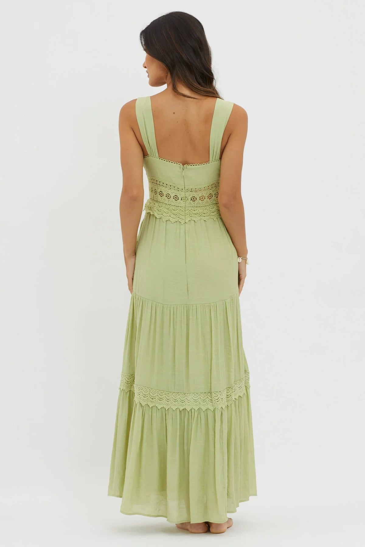 Libby Crochet Lace Waist Maxi Dress Green