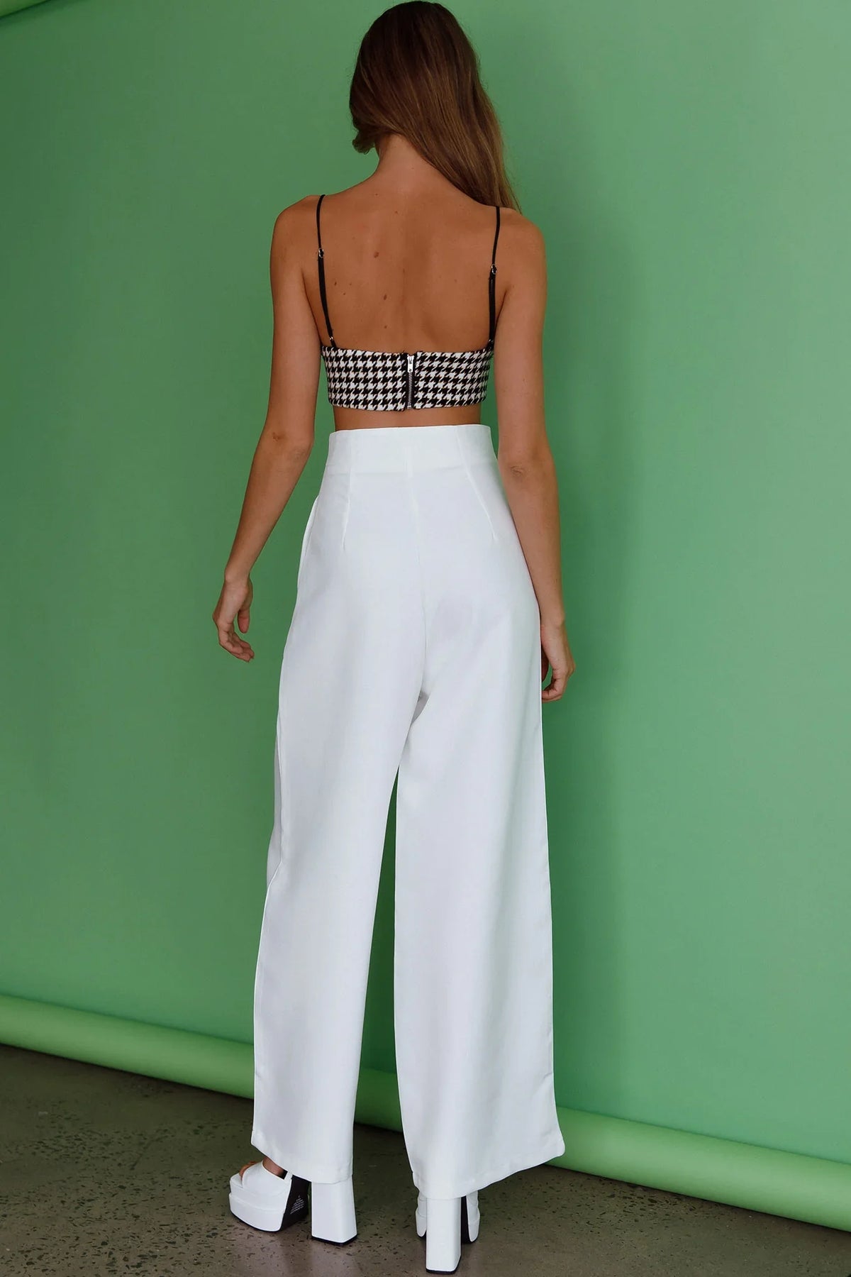 Starke High Waist Wide Leg Pants White