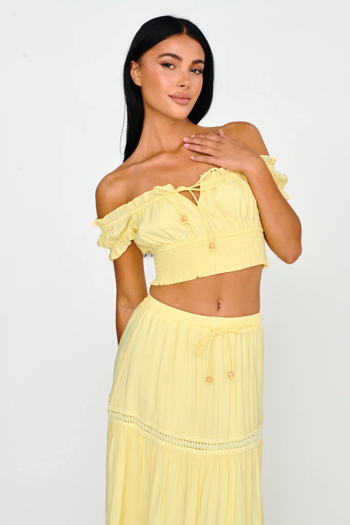 Canyon Cove Puff Sleeve Crop Top Yellow