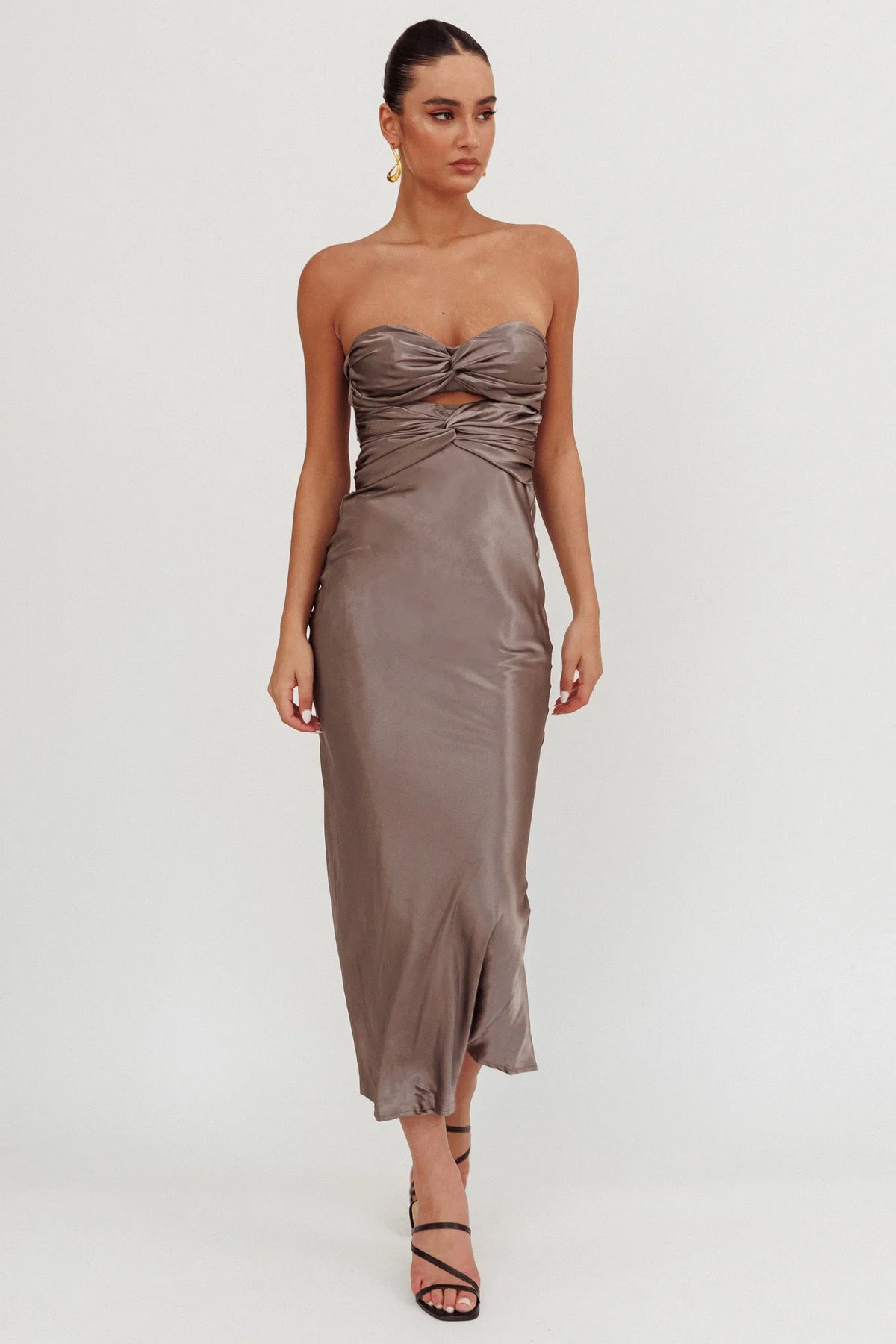 Good Impression Double Twist Midi Dress Charcoal