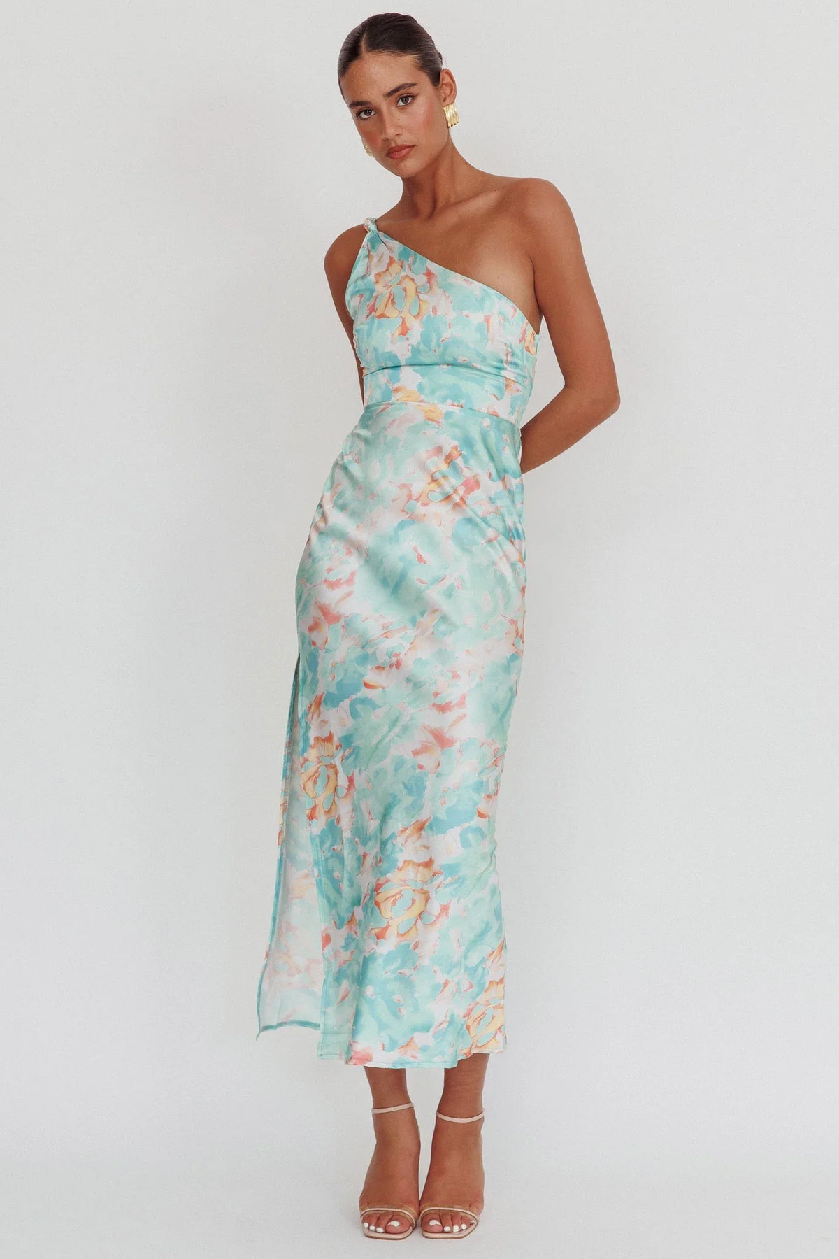 Portland One-Shoulder Maxi Dress Floral Mint