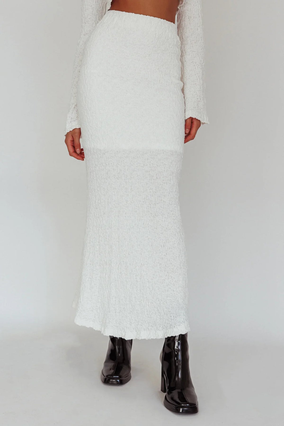 Treasures Textured Midi Skirt White