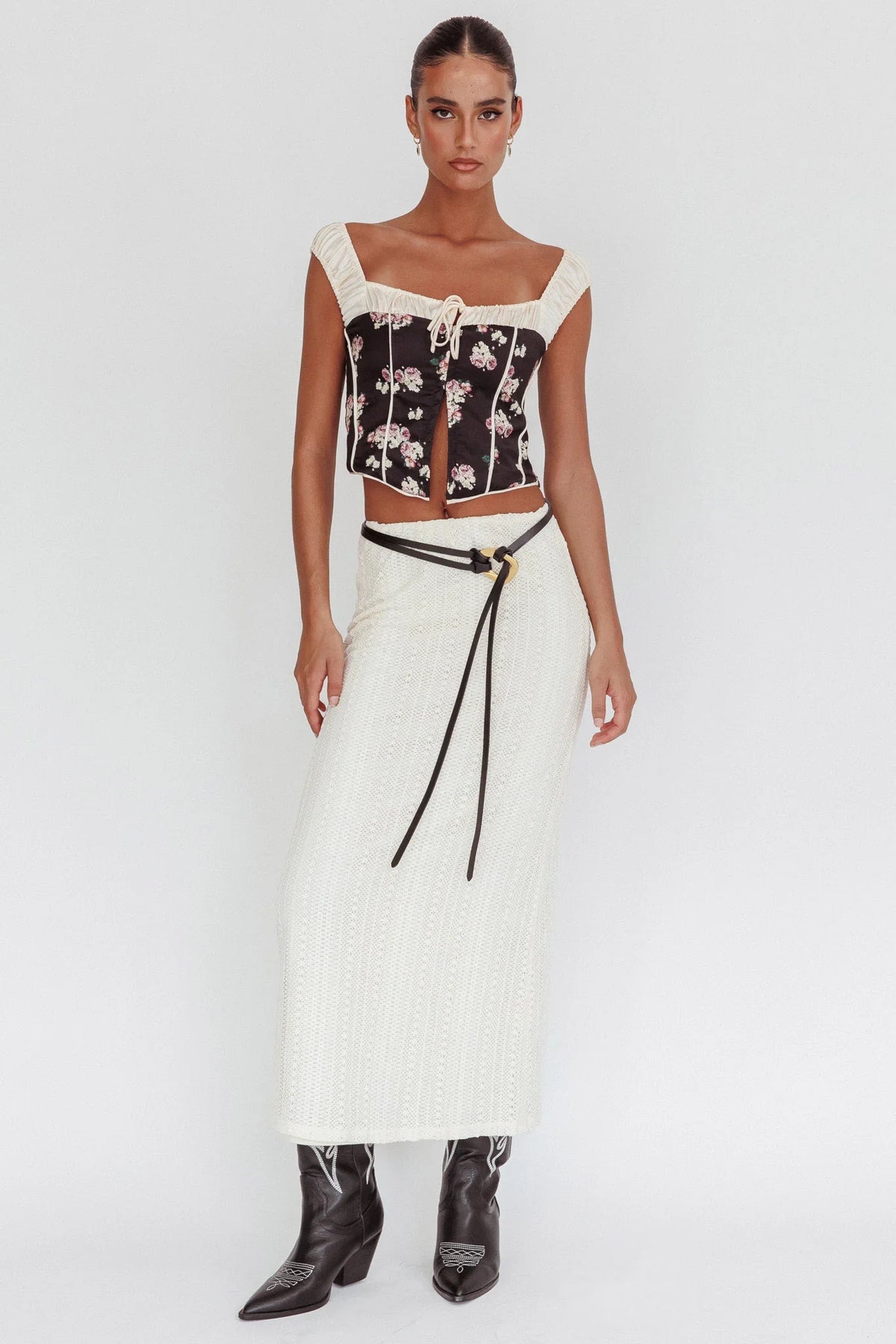 Take A Chance Drawstring Neckline Top Black