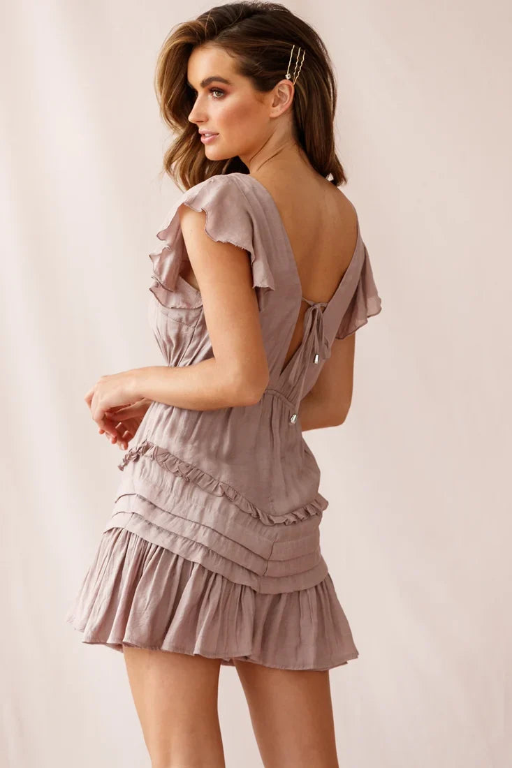 Willah Pintuck And Frill Detail Drawstring Dress Mocha