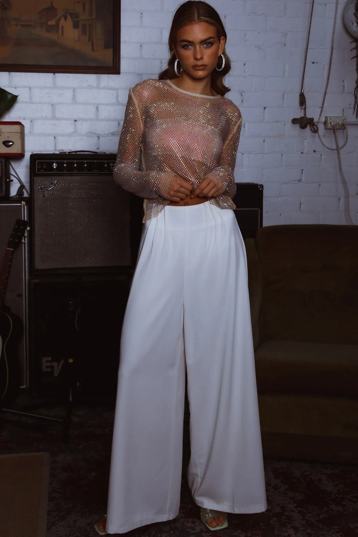 Vous Etes Belle Pleated Waist Pants White