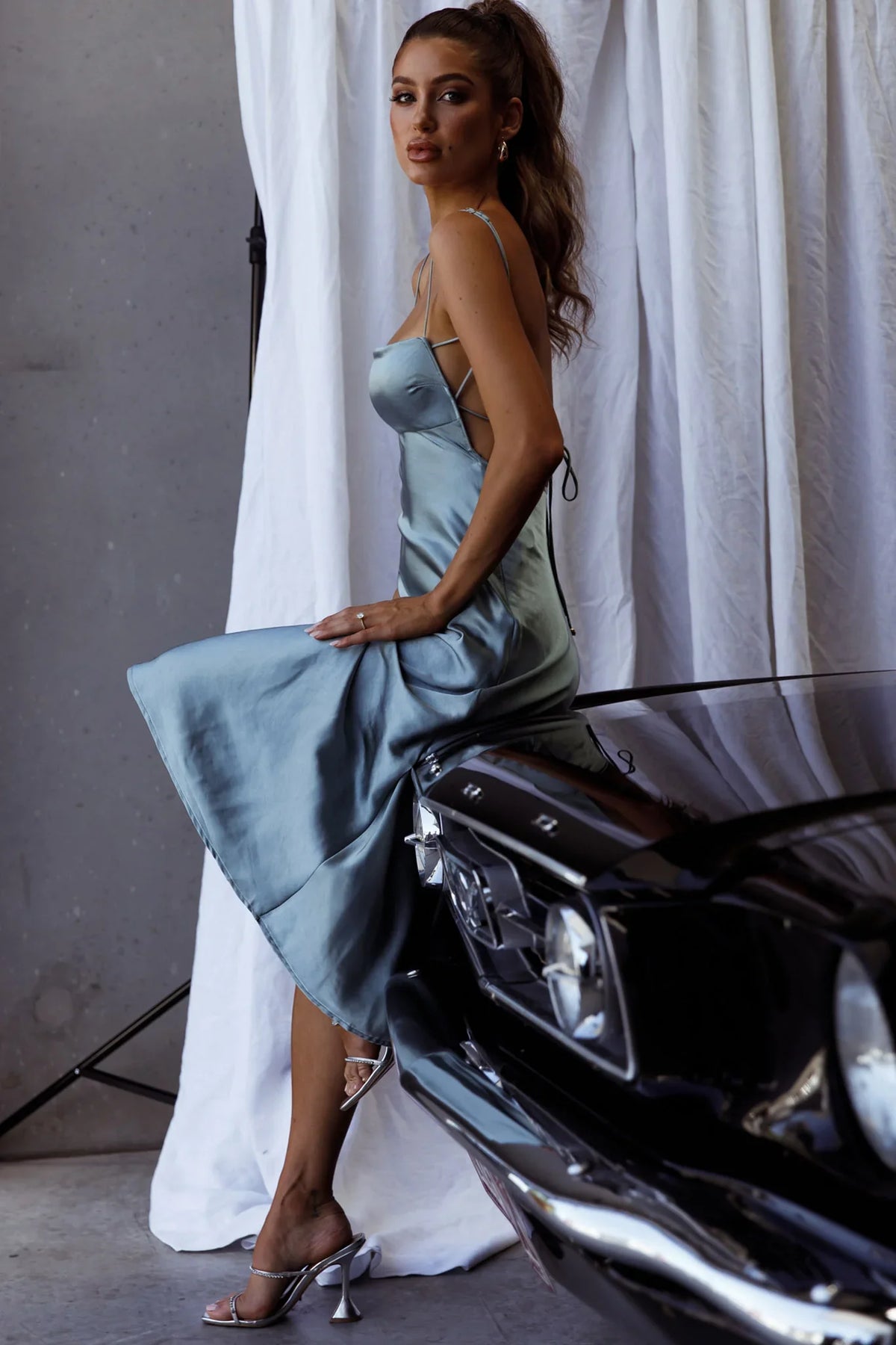 Dolce Life Low Back Midi Dress Blue