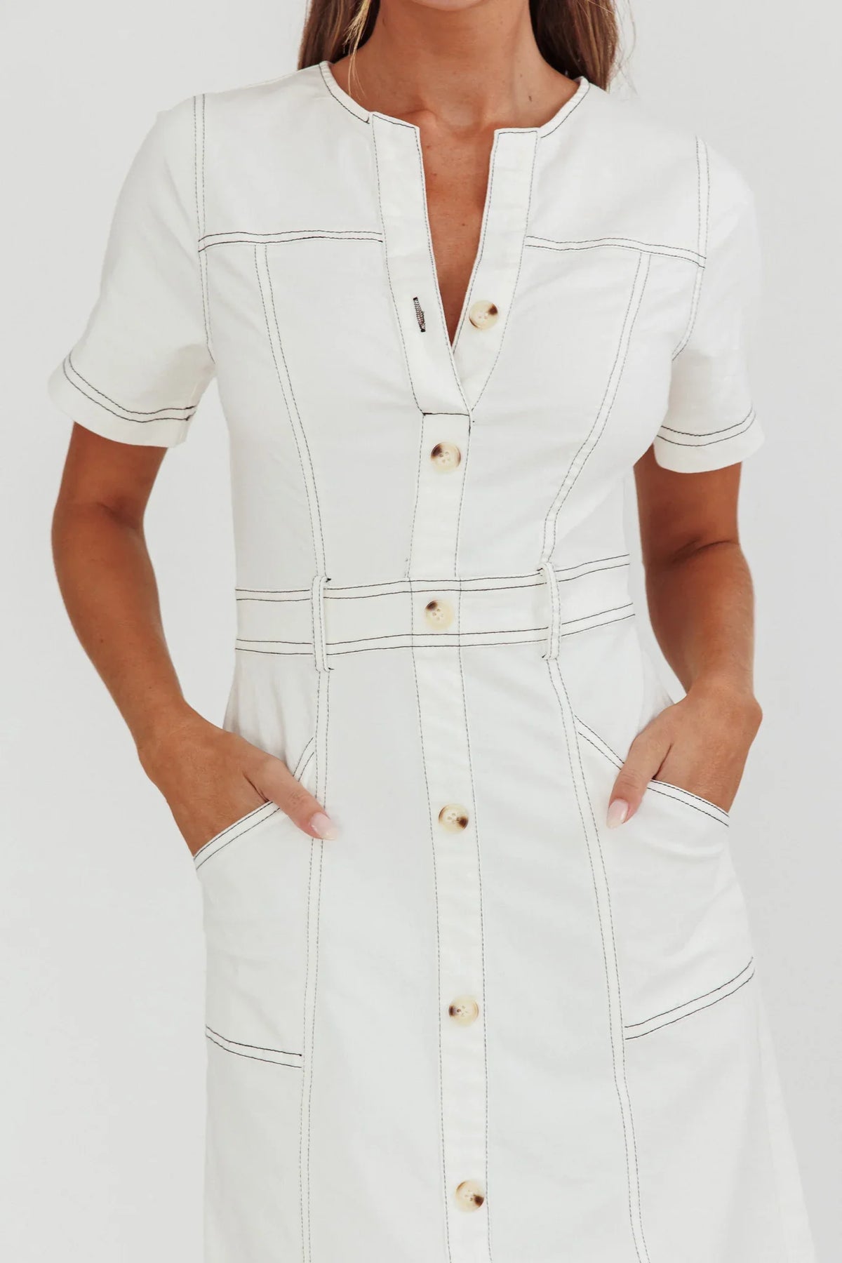 Aspen Love Front Pocket Midi Dress White