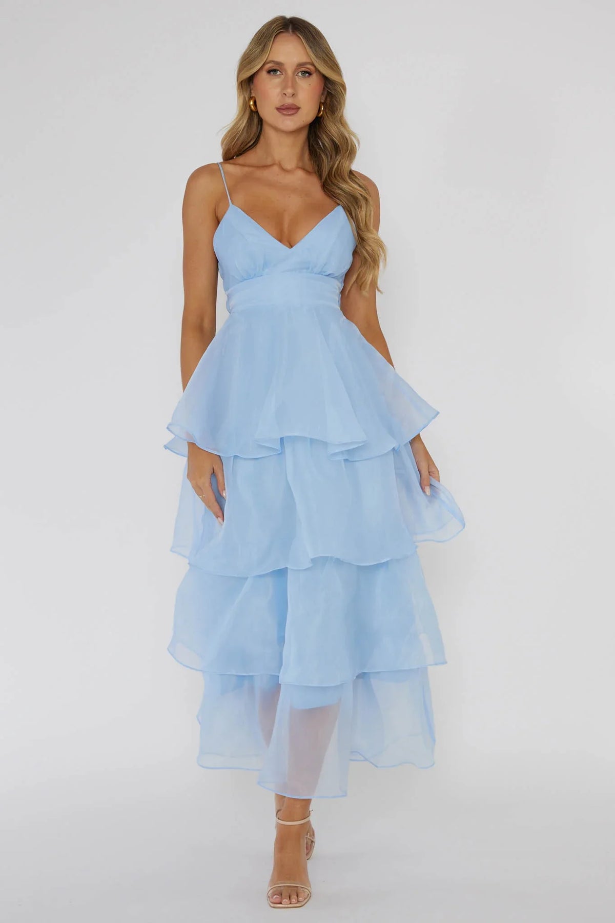 Made For You Tiered Ruffle Midi Dress Blue